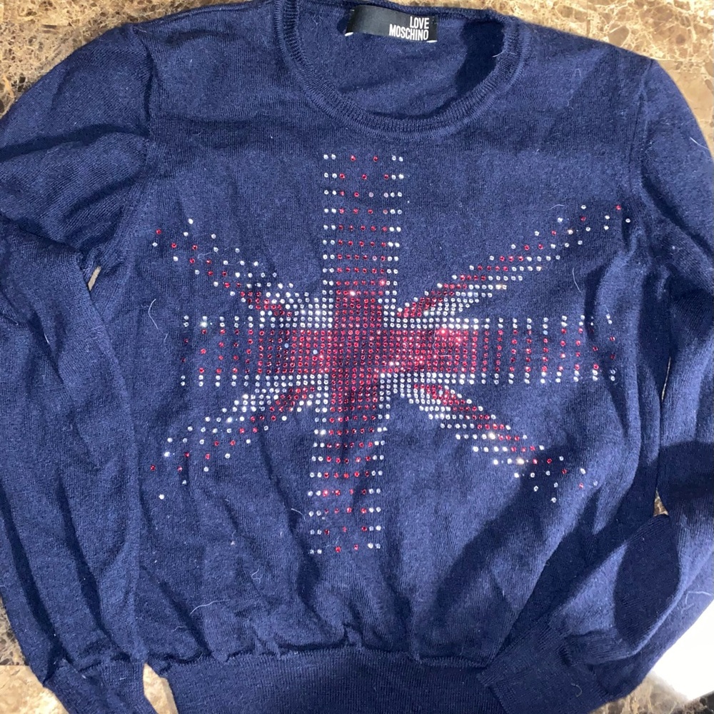 Love Moschino Navy Sweater with Union Jack Motif